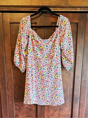 Floral Square-Neck Mini Dress in Pink